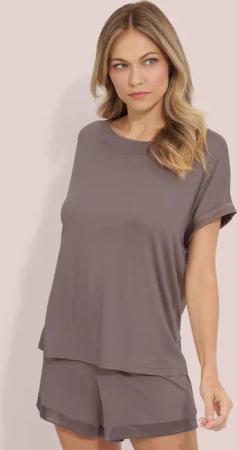 Pyjama-Shirt mit Satin-Details - braun - Gr. S von Goldner Fashion