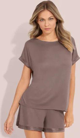 Pyjama-Shorts mit Satinblende - braun - Gr. XXL von Goldner Fashion