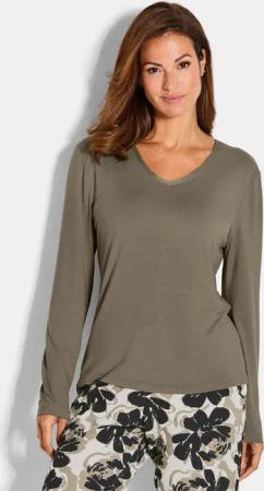 Pyjamashirt aus Viskose - khaki - Gr. 44 von Goldner Fashion