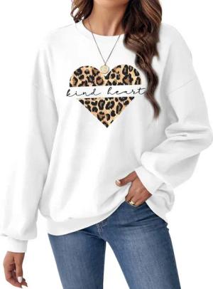 PYLIKE Fleecepullover Damen Rundhalsausschnitt Oversized Sweatshirt mit Animal Print Bequem für Herbst & Winter