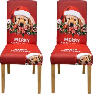 Qelus Stuhlhusse Stuhlhusse Stretch Stuhlhussen Weihnachtsmann Druck 2er/4er Set Hussen, für Esszimmer Wohnzimmer Küche