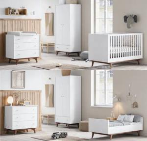 QMM TraumMöbel Babyzimmer-Komplettset Maddy, (Set, 4-tlg., Kleiderschrank 2-türig, Bett 70x140, Kommode, Wickelansatz)