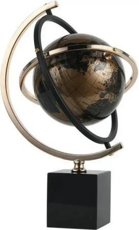 Quality Elegance Skulptur Luxuriöser Schwarz Gold Globus mit Marmor Sockel