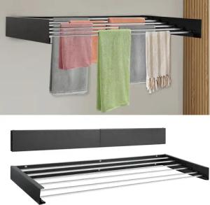 QUBEBU Wäscheständer Ausziehbarer Wäscheständer zur Wandmontage 100cm klappbar, 100 cm, für Innen & Außen, platzsparendes, kompaktes Design, 25 kg Tragkraft.