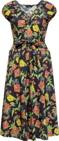 Queen Kerosin Damen Swing Kleid Hibiskus Black mehrfarbig