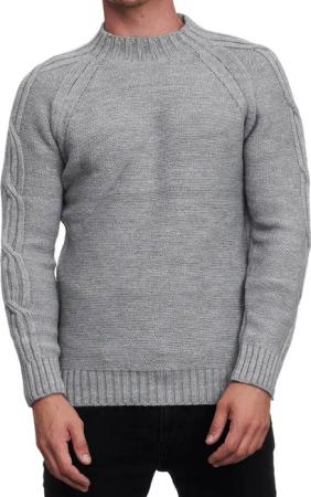 R-NEAL Stehkragenpullover Herren Langarm Stehkragen Strick-Pullover Hoch-Kragen mit Zopfmuster