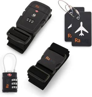 Raburg Gepäckgurt Reiseset Koffergurt, TSA-Gepäckschloss, Kofferanhänger, (5-teilig, 9-teilig, 14-teilig, 5-tlg., Blau, Grün, Schwarz), ideal für: Flugreise, Reisegepäck, Taschen, Koffer, Trolley, Kreuzfahrt