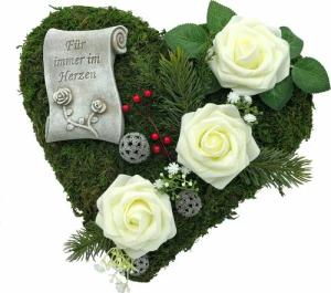 Radami Gartenfigur Grabgesteck Grabherz Gesteck "Für immer im Herzen"