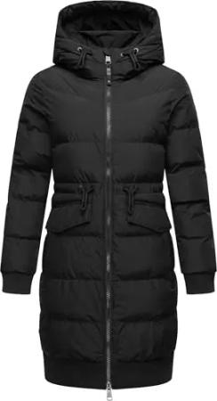 Ragwear Damen wasserdichter Wintermantel Warmer Steppmantel lang mit Taillenzug und Kapuze Briosh YOUMODO Black Gr. M