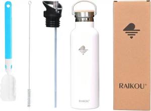 RAIKOU Isolierflasche Edelstahl Trinkflasche Vakuumisolierte Wasserflasche Thermoflasche, bis zu 12H heiß / 24H kalt,mit 2 Deckel,350ml/500ml/750ml/1000ml