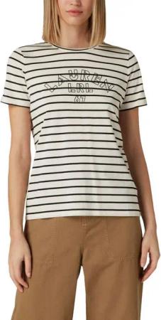Ralph Lauren T-Shirt Lauren Logo Label Print Gestreift, Offwhite/Schwarz ein klares Statement-Piece für jeden Tag