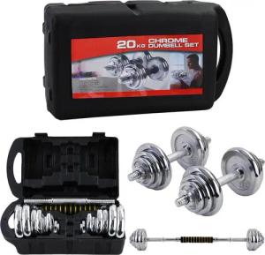 RAMROXX Hantel-Set 20 kg Profi Hantel Kurzhantel Langhantel Set Chrom Gusseisen