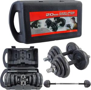 RAMROXX Hantel-Set 20 kg Profi Hantel Kurzhantel Langhantel Set Schwarz Gusseisen