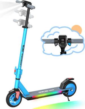 RCB TECH Elektro-Kinderroller R12 PRO mit verstellbarer Höhe, 7-Zoll-Vollgummireifen, klappbar, LED, Belastbarkeit 60 kg, Faltmechanismus mit zwei Sicherheitsverriegelungen
