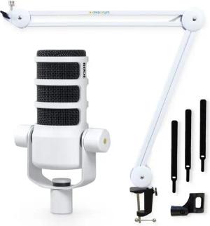 RØDE Mikrofon Rode Podmic Podcast-Mikrofon Weiss mit Gelenkarm WH (mit Gelenkarm Weiss), Professionelles Sprecher-Mikrofon
