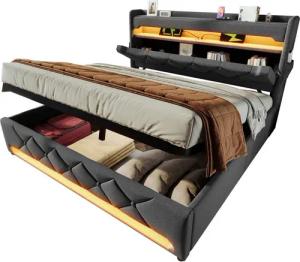 REDOM Polsterbett Modernes Bett mit Ladefunktion und Stauraum (Struraumbett, Funktionsbett, 140*200, Mit Matratze (H25cm), Kopfteil mit USB und Typ C-Port