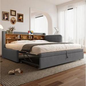 REDOM Schlafsofa Funktionsbett, mit Ausziehbett 180x200 cm, USB & Typ-C-Anschlüssen, Stauraumfächern 90x200 & 180x200 cm, ohne Matratze