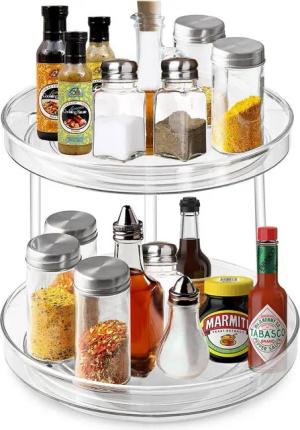 Refined Living Gewürzregal Multifunktionales Drehteller Organizer 2 Stücke, 360° Drehbar, Rutschfest & Vielseitig Küchen Organizer Rotierendes Lagerrega, Rund Gewürzregal Drehbar für Küchenschran Kühlschrank, Drehteller Kühlschrank Organizer 2-tlg., 360° 