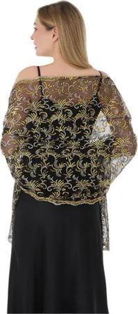 Refttenw Modeschal Stola für Abendkleid, Dünner Schal Damen, Exquisite Bestickt Glitzer, 60 x 190 cm