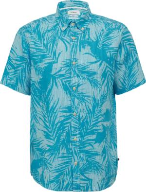 Regular Fit: Gemustertes Kurzarmhemd aus Leinen