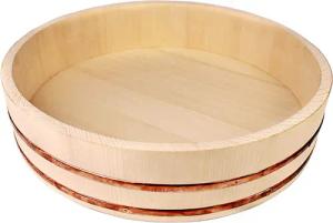 Reishunger Schüssel - Hangiri Holzschüssel für Sushi Reis, Kiefernholz mit Kupferstreifen