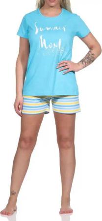 RELAX by Normann Pyjama Damen Shorty kurzarm Pyjama mit Front-Print und Ringel-Optik