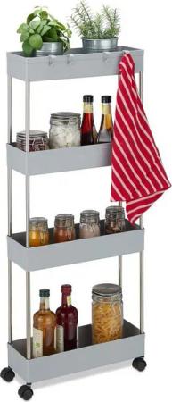 relaxdays Ablageregal Nischenwagen mit 4 Ebenen, grau