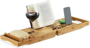 relaxdays Badewannenablage Bambus mit Buchstütze