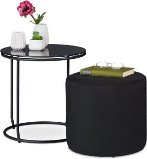 relaxdays Beistelltisch mit Hocker schwarz