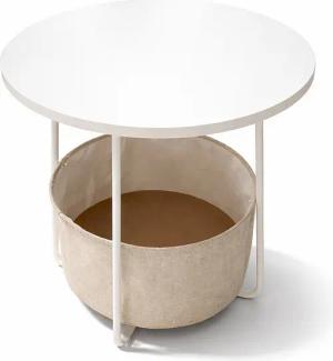 relaxdays Beistelltisch Runder Beistelltisch mit Korb, Weiß-Beige