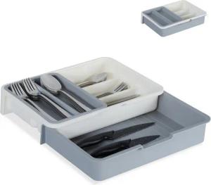 relaxdays Besteckkasten Ausziehbarer Besteckkasten, grau