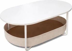 relaxdays Couchtisch Ovaler Couchtisch mit Stauraum, Weiß-Beige
