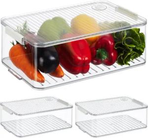relaxdays Frischhaltedose Kühlschrank Organizer 3er Set, Kunststoff