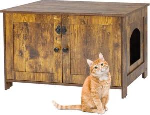 relaxdays Katzenhaus Katzenschrank für Katzenklo, Vintagebraun