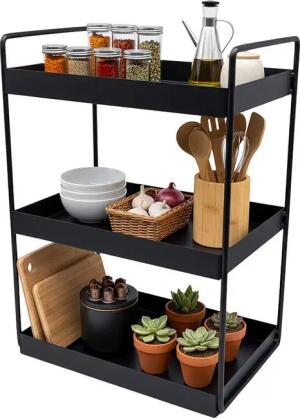 relaxdays Küchenregal Gewürzregal Metall 3 Etagen, schwarz