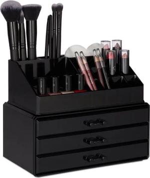 relaxdays Make-Up Organizer mit 3 Schublade, schwarz