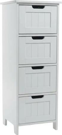 relaxdays Midischrank Badezimmerschrank mit 4 Schubladen weiß