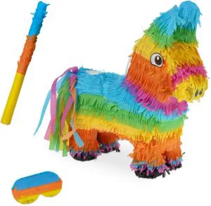 relaxdays Pinata Set Esel mit Stab und Maske