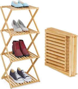 relaxdays Schuhregal Faltbares Schuhregal aus Bambus
