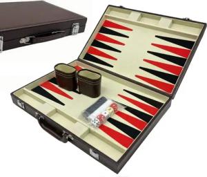 relaxdays Spiel Brauner Backgammon Koffer, Strategiespiel, braun