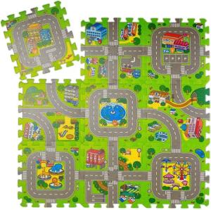 relaxdays Spielmatte Puzzlematte Straße mit Tieren
