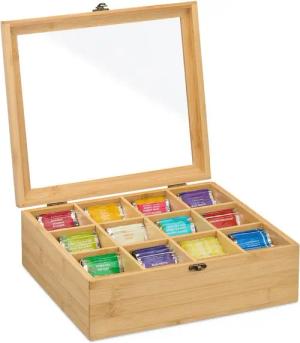 relaxdays Teebox mit 12 Fäch, Bambus