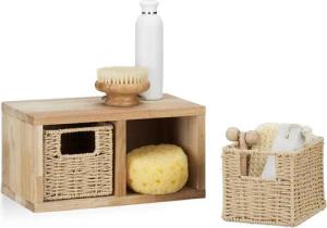 relaxdays Wandregal Walnuss Wandregal mit Körben, 2