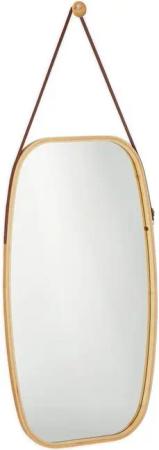 relaxdays Wandspiegel Ovaler Hängespiegel mit Riemen