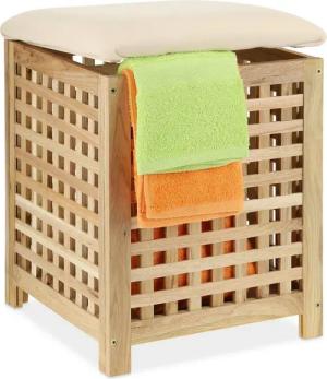 relaxdays Wäschekorb mit Sitz Walnuss