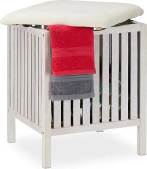 relaxdays Wäschekorb Weißer Wäschekorb mit Sitz