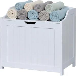 relaxdays Wäschetruhe mit Soft Close Deckel, weiß