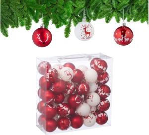 relaxdays Weihnachtsbaumkugel Weihnachtskugeln Rentier 50er Set, Weiß-Rot