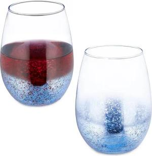 relaxdays Weinglas Weingläser ohne Stiel 2er Set blau, Glas