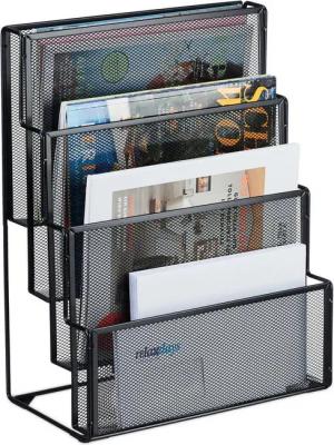 relaxdays Zeitungsständer Zeitschriftenhalter Metall 4 Fächer, schwarz